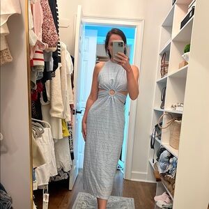 Gray and Blue Sheath Halter Dress for Cocktail